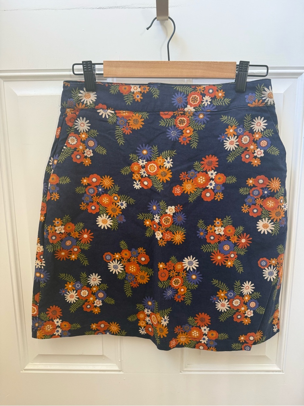 Princess Highway Navy Mini Skirt with Orange & White Floral Print